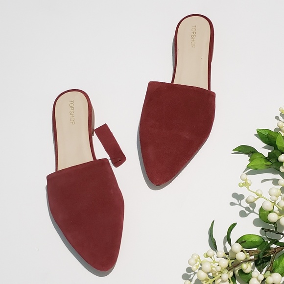 Topshop Shoes - NWT Topshop Angelina Suede Red Mules Slide Flats